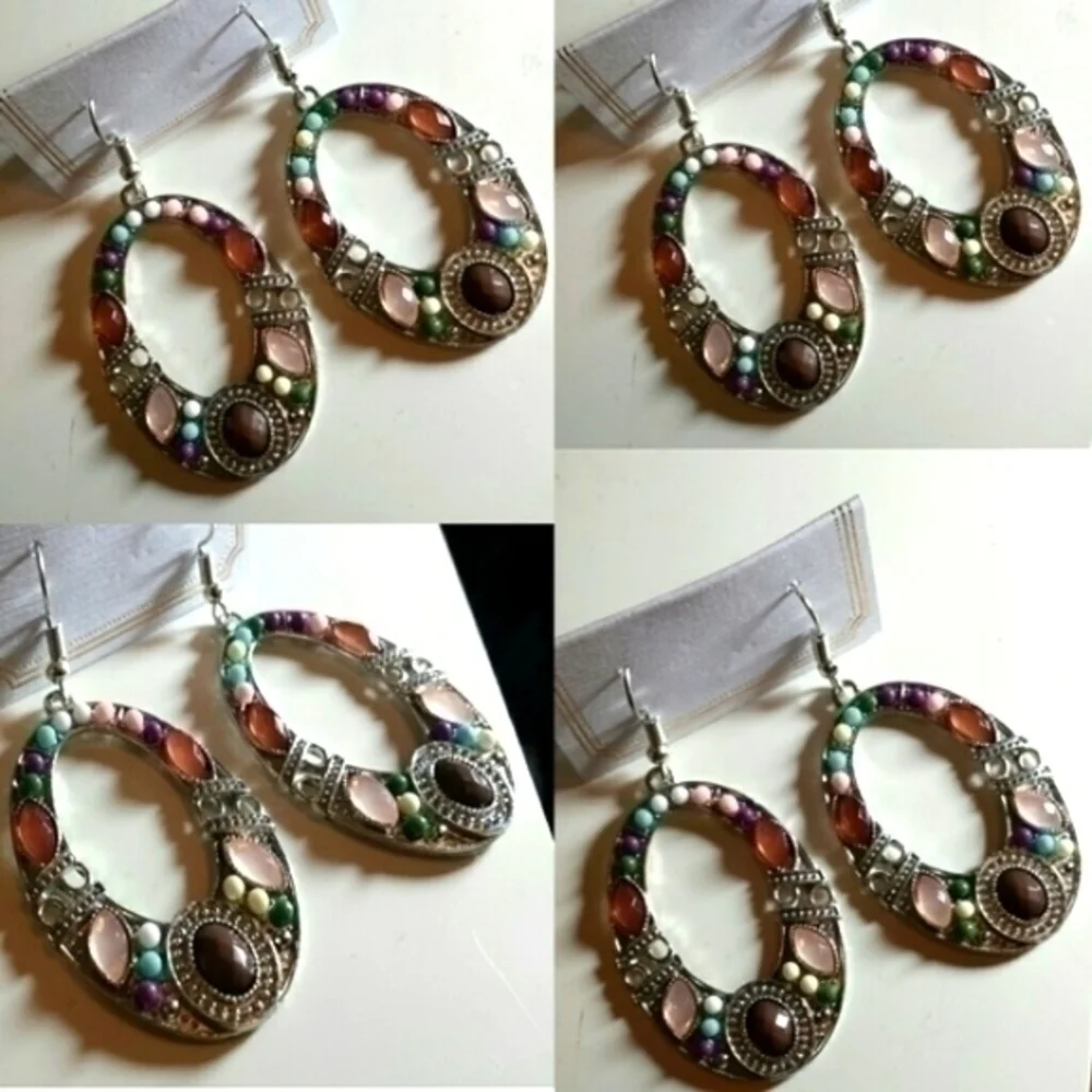 Beauty Beads Silver Tone O Dangle Earrings